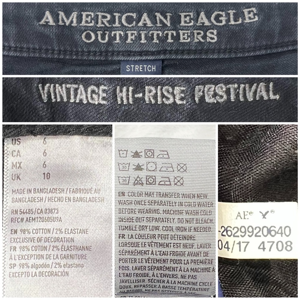 AEO Jean Shorts Distressed Vintage Hi Rise Festival Cut Off Black Denim 6 - Picture 8 of 12